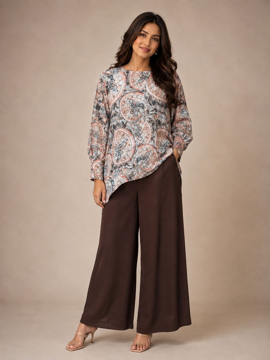 Plum Purple Linen Beaded Co-Ord Set,