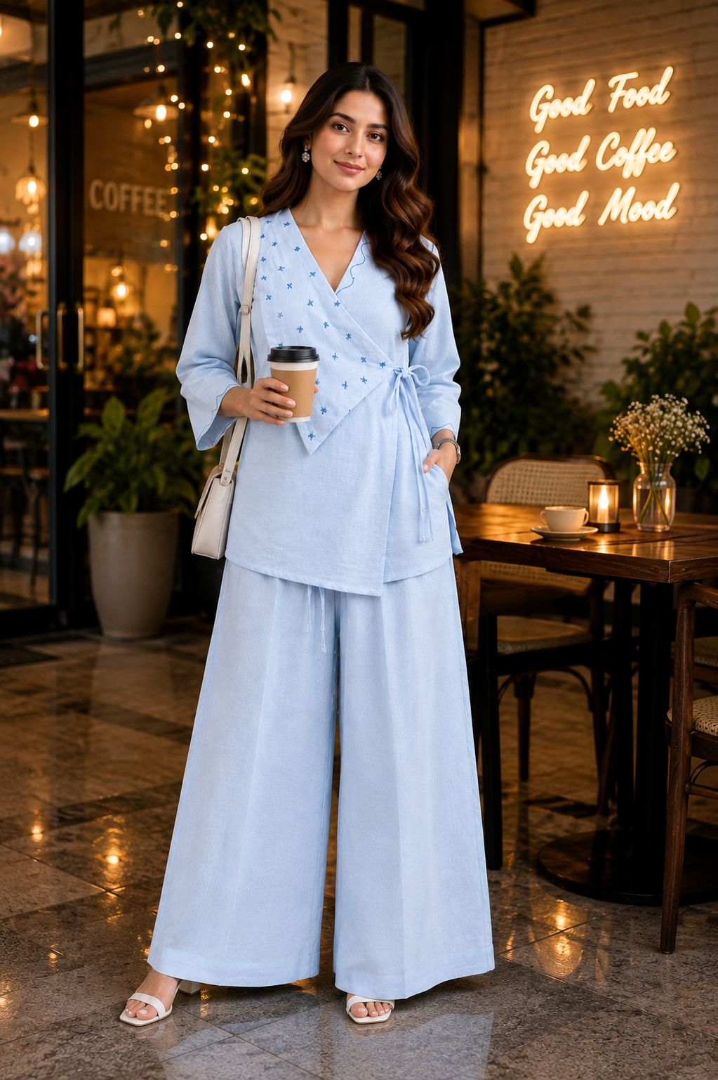 Powder Blue wrap style cotton co ord set
