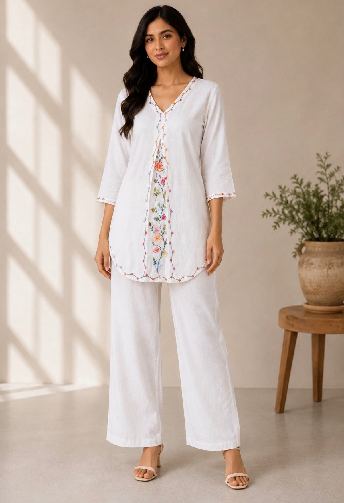 White Bloom Linen Co-Ord Set