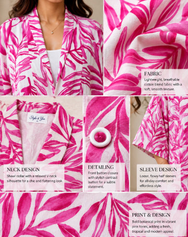 Pink Floral Printed Oversized Shrug Set