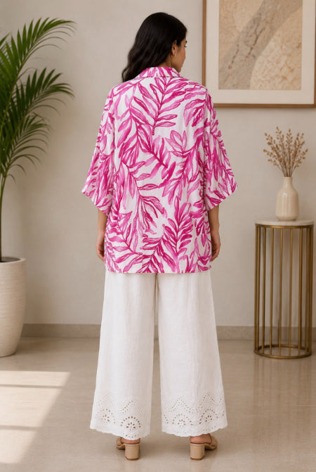 Pink Floral Printed Oversized Shrug Set