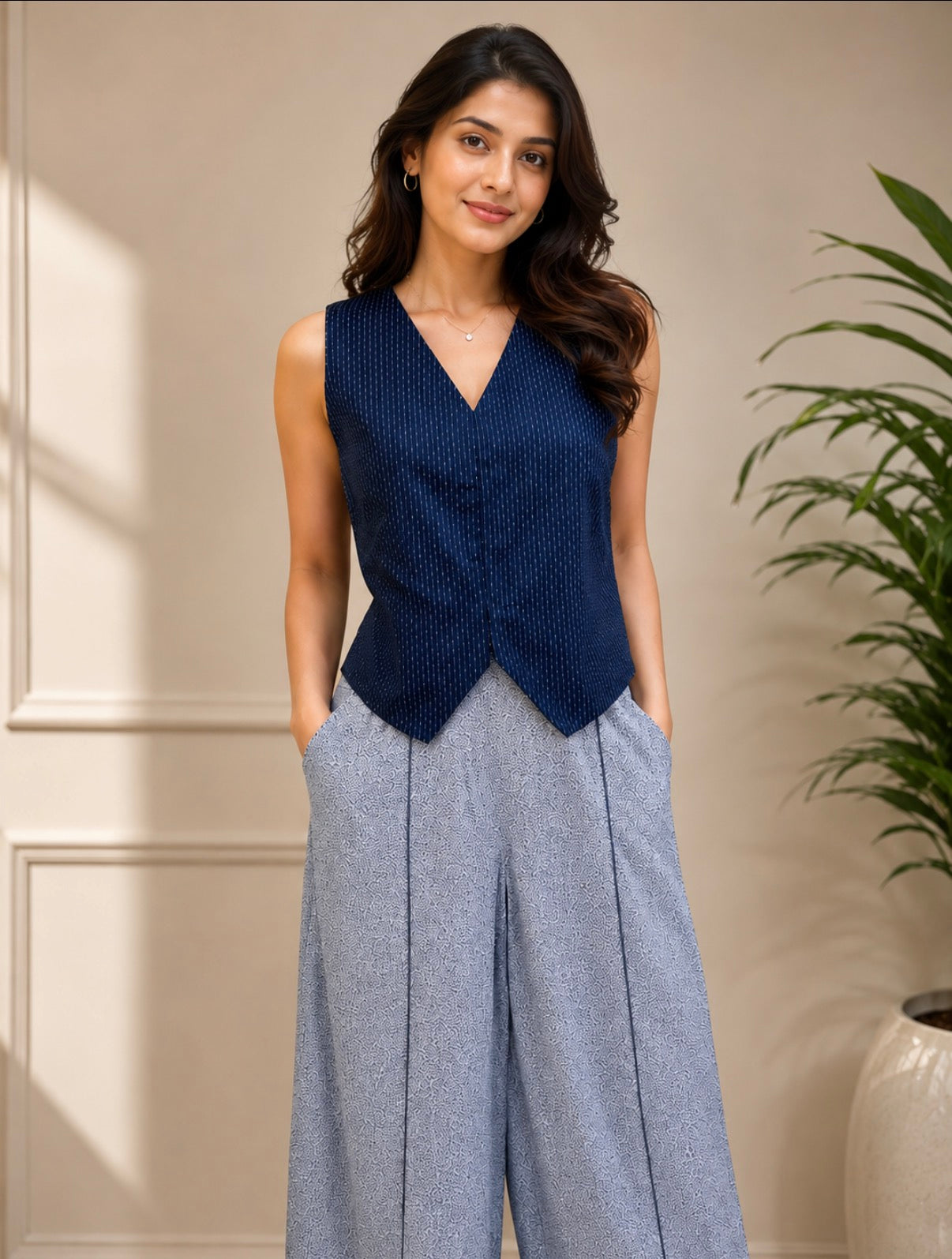Powder Blue Cotton Wrap-Style Co-Ord Set
