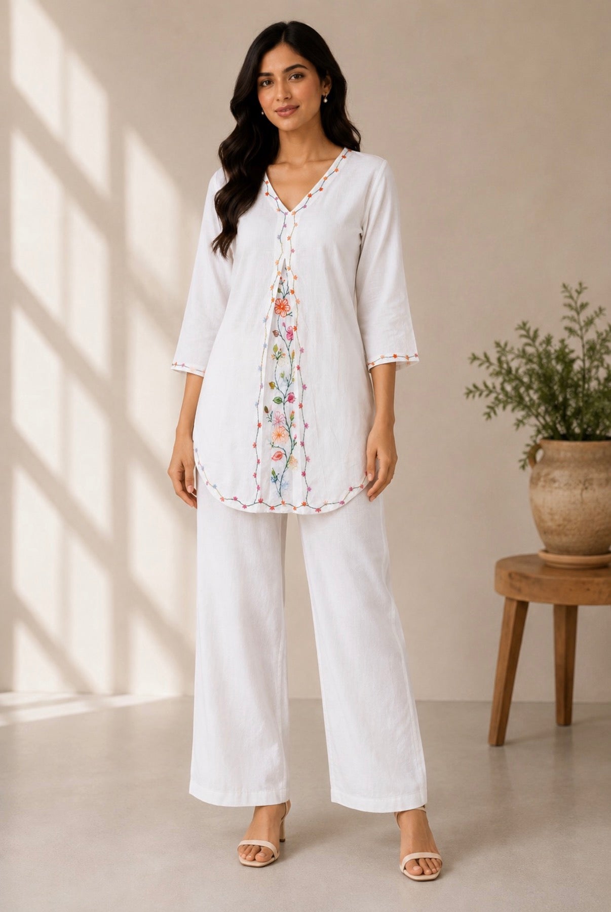 White Bloom Linen Co-Ord Set