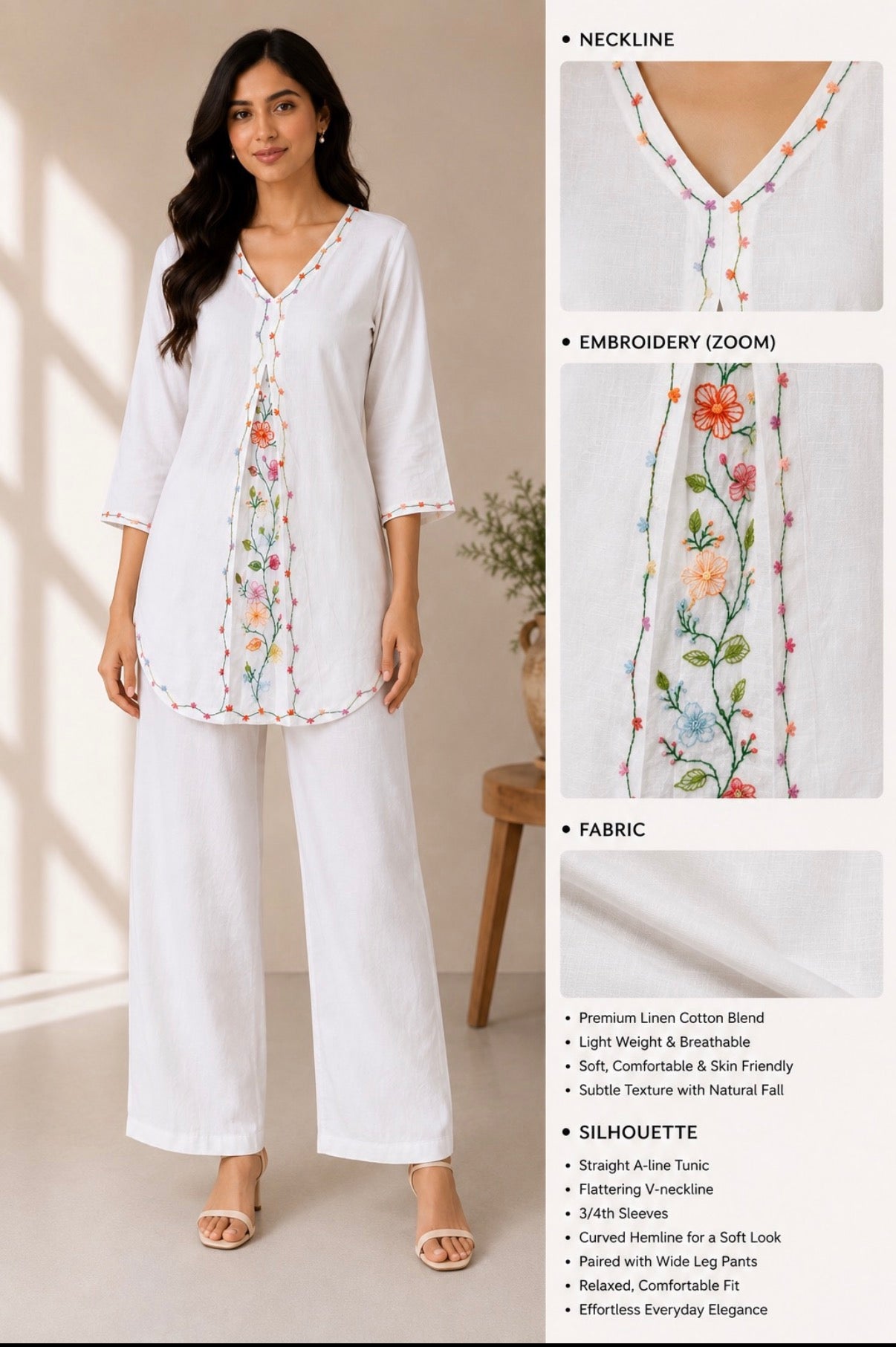 White Bloom Linen Co-Ord Set