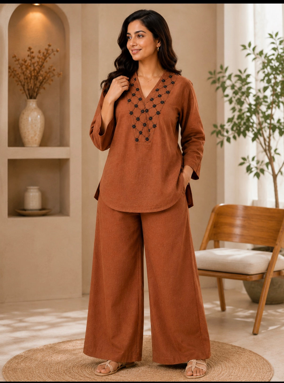Terracotta Rust Brown Linen Co-Ord Set